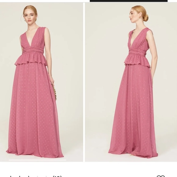 LDT Peplum Maxi Dress Prairie Feminie Fairycore Sz 8 Blush Pink Metallic - Picture 1 of 8